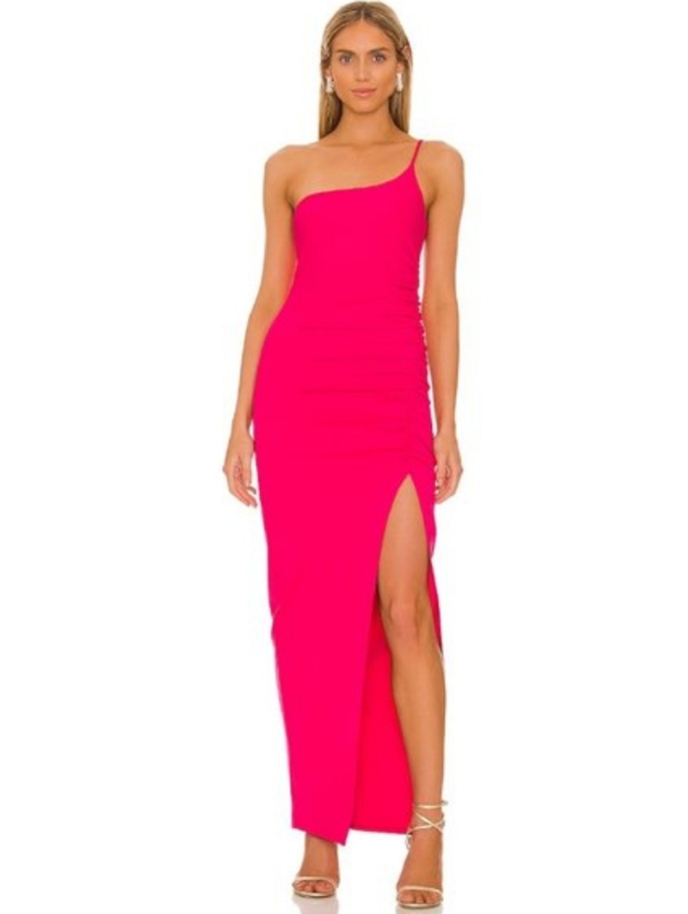 Lovers + Friends Nami Maxi Dress Hot Pink | One Shoulder Slit Prom Wedding Guest